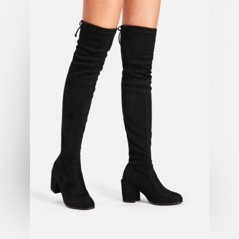 Tie Back Over Knee Block Heeled Boots.